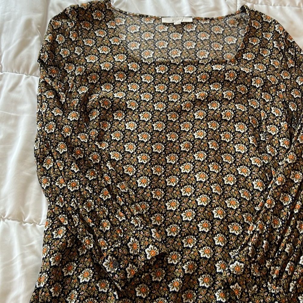 LOFT Floral Patterned Blouse - Black, Orange, White